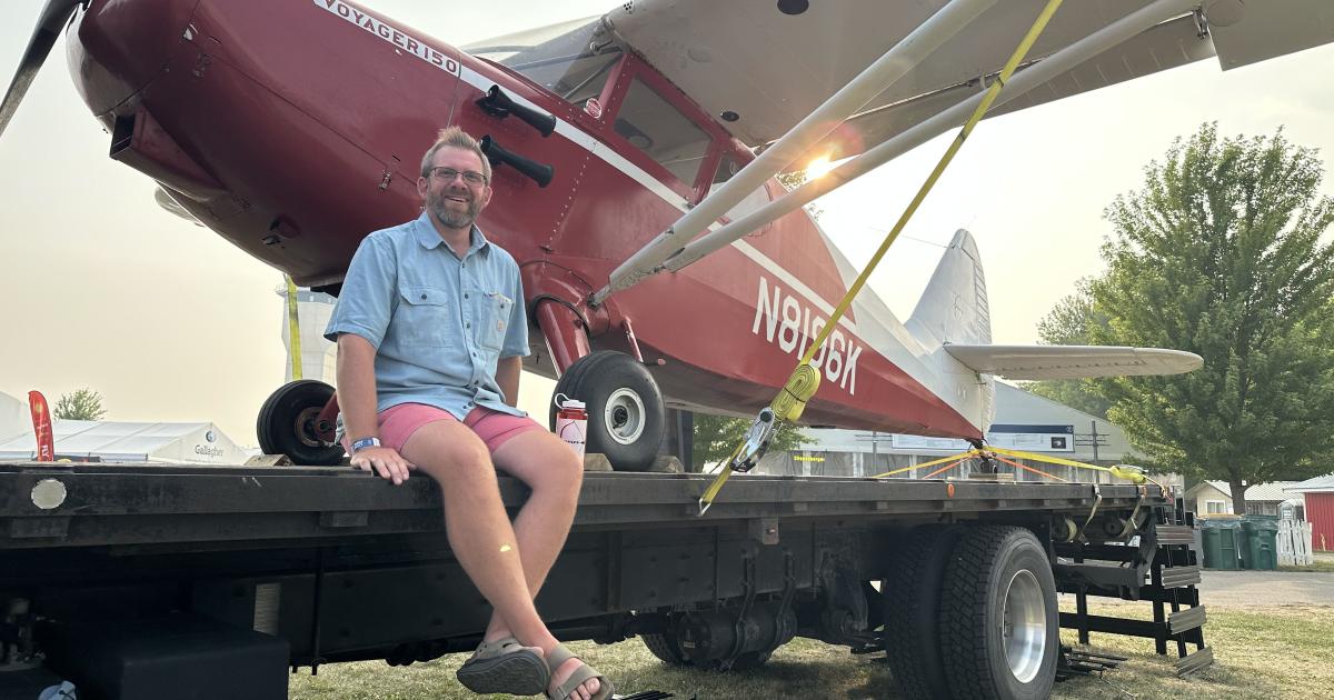 Darrin Smedsmo and his Stinson 108 airplane