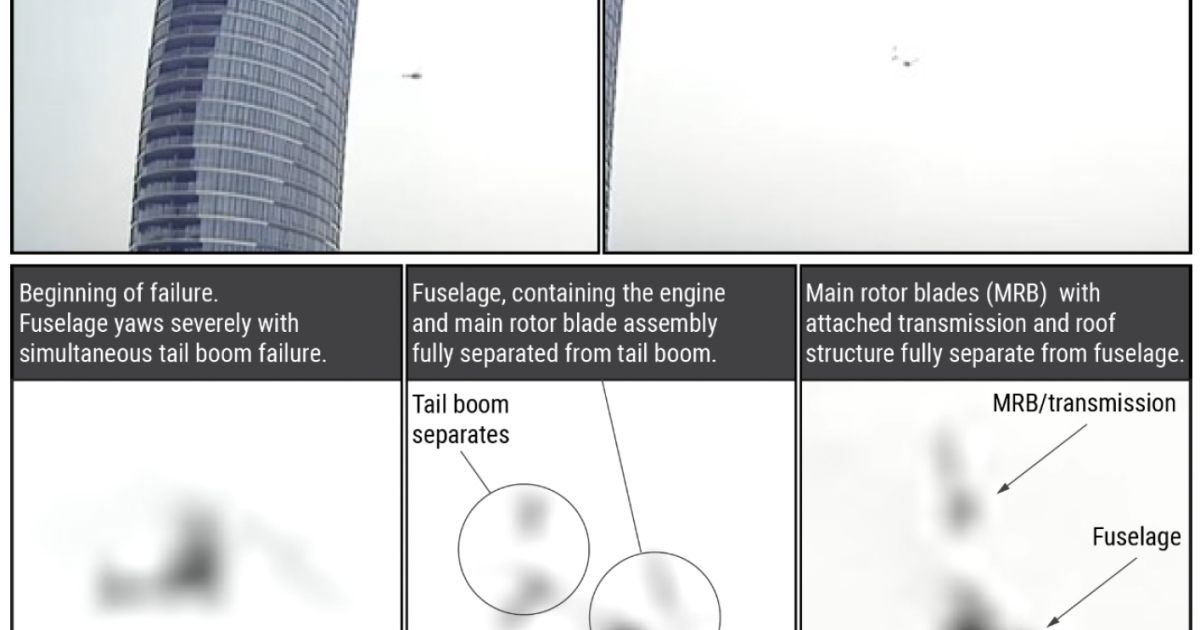 anced surveillance video with sequential images depicting the helicopter’s flight and breakup.