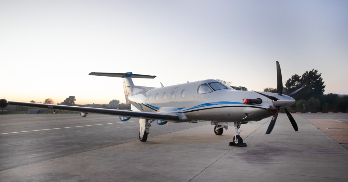 A Pilatus PC-12 parked on a ramp