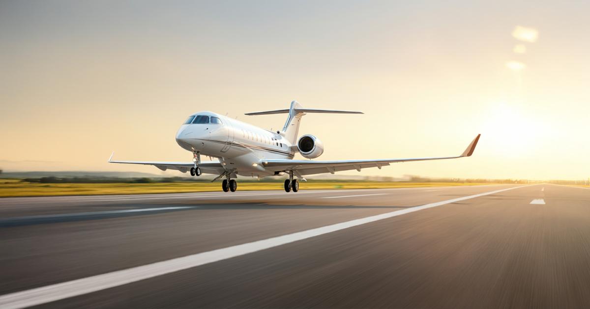 Business jet taking off
