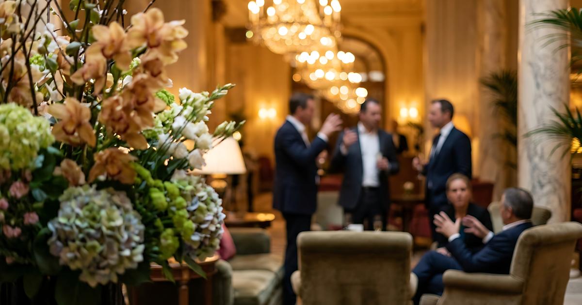 People in hotel lobby