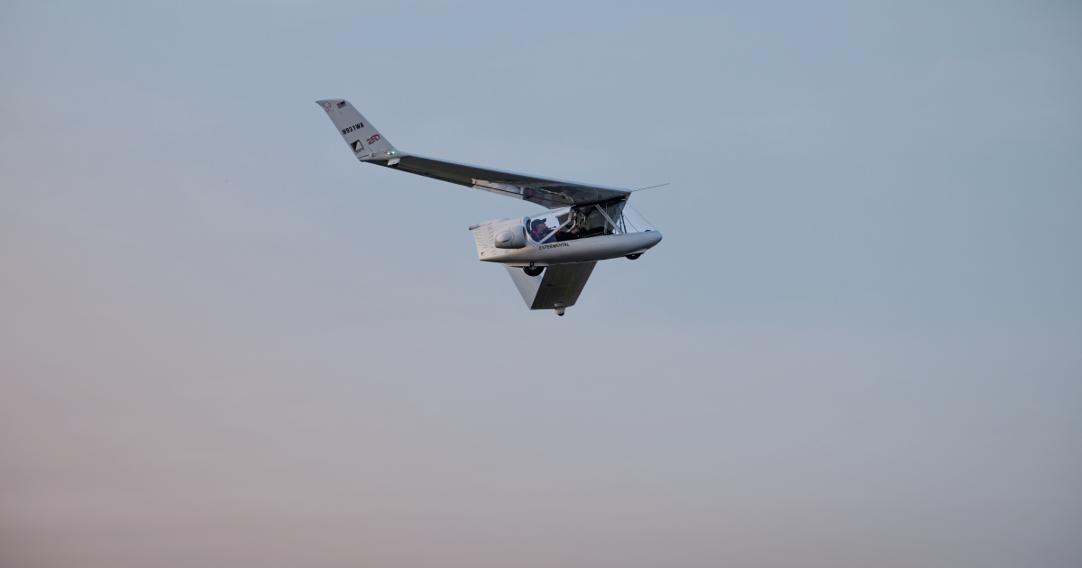 Whisper’s powered glider is pictured in flight 