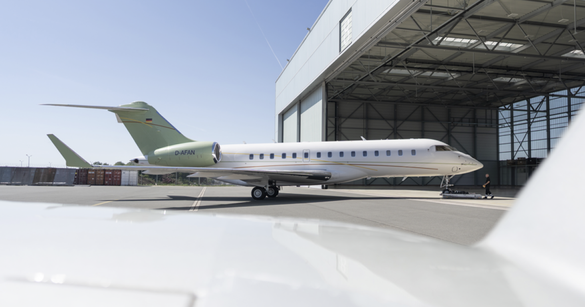 A Global 6000 parked in front of a hangar