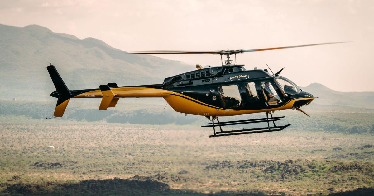 Bell helicopter flying in east Africa