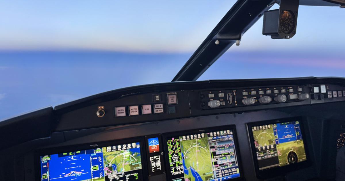 The flight deck of a challenger 604 after an upgrade by Thornton Aviation