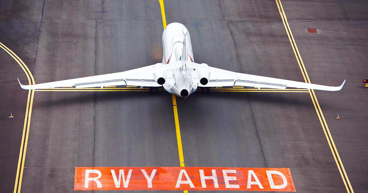 Falcon on runway