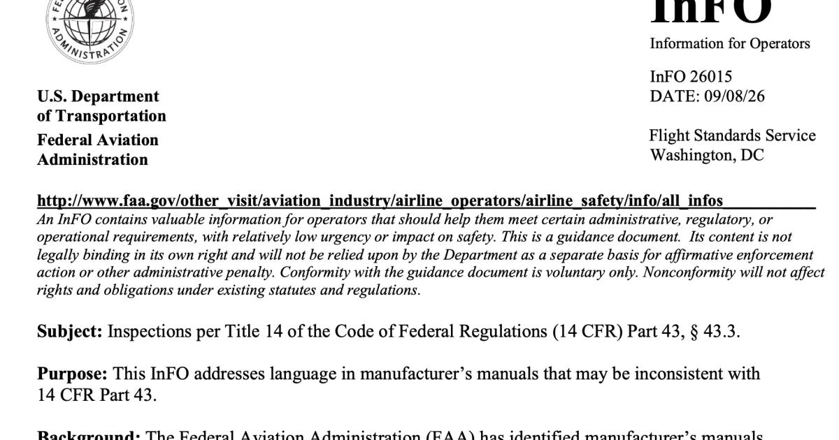 FAA InFO 26015 about pilots conducting inspections