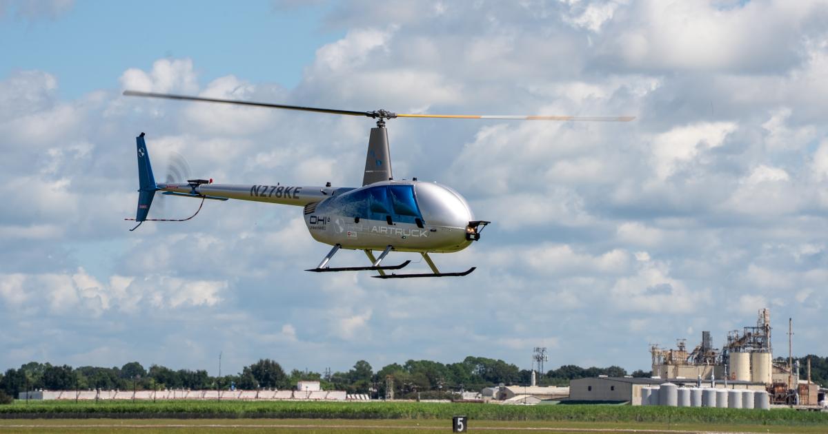 Robinson Unmanned R44 Airtruck in flight