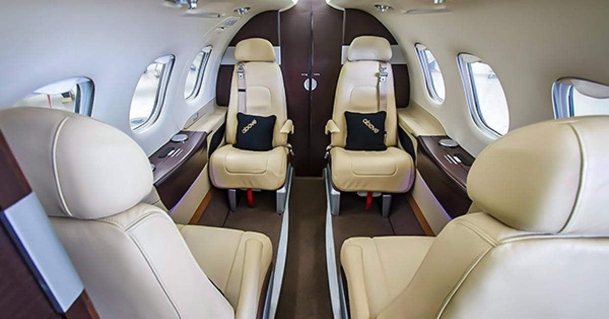 Four-seat interior of Above branded Phenom 100 