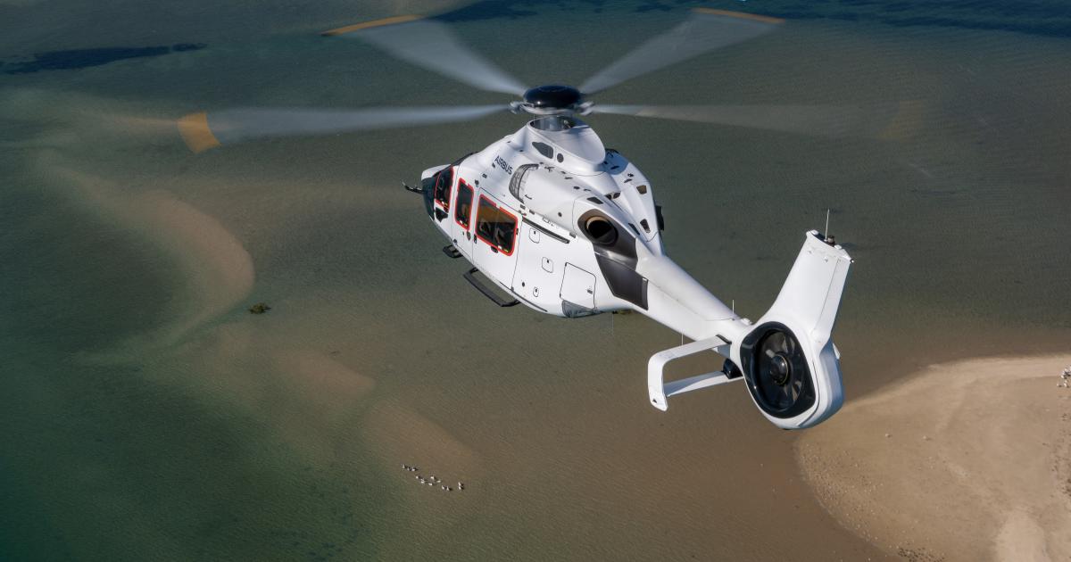 Airbus H160 in flight over sea 