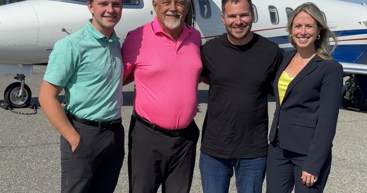 (from left to right) Hanson Communications Dominick and Bruce Hanson (both pilots), patient Michael, and Courtney Easton, v-p of CANy 