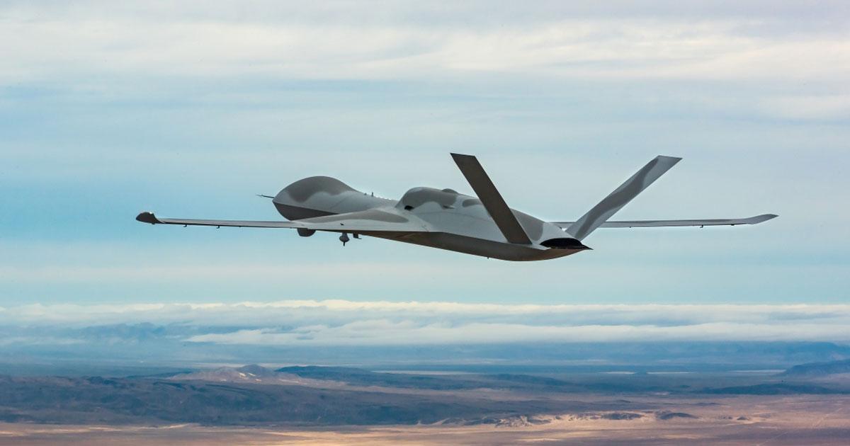 drone in flight above desert 