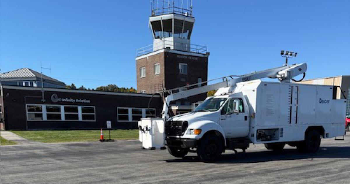 Deicing truck on ramp outside Infinity Aviation Nashua