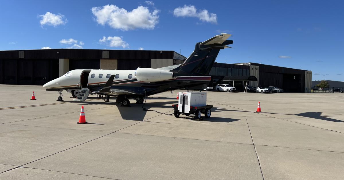 North Shore Jet Center with jet on ramp