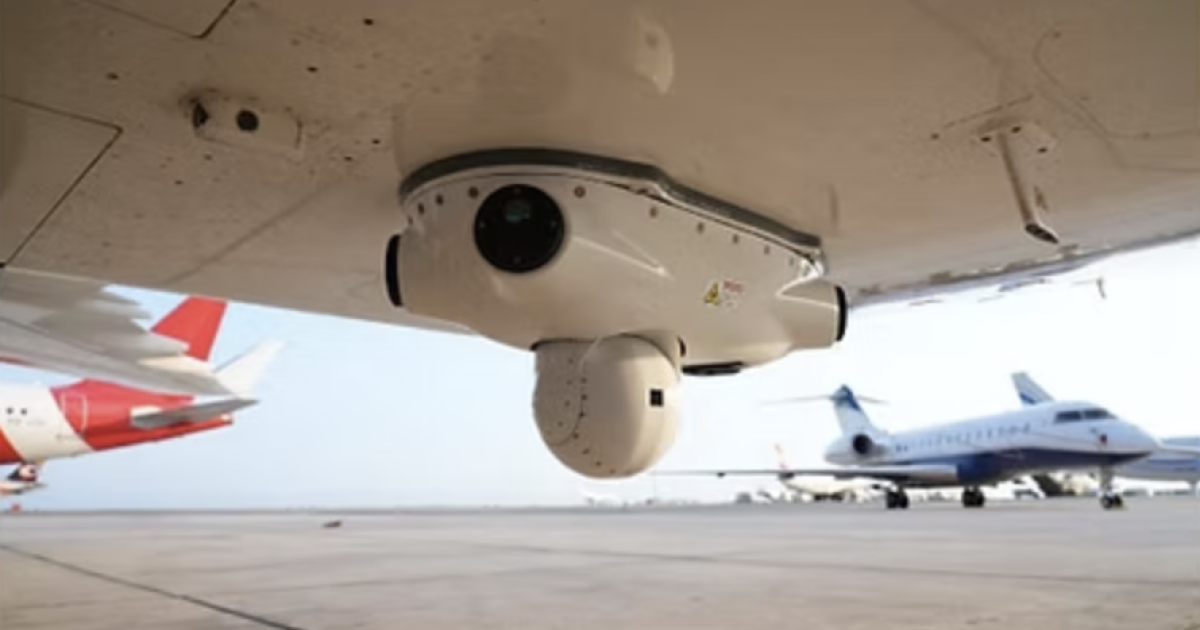 AMPS laser pod mounted beneath 7500 fuselage