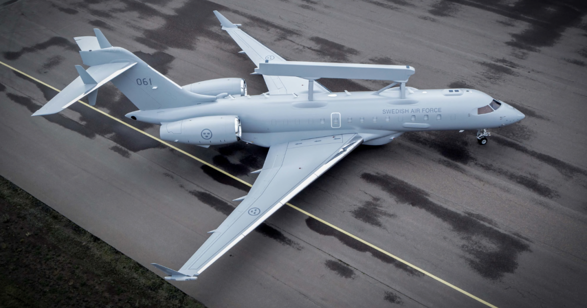 Light grey GlobalEye on tarmac seen from above
