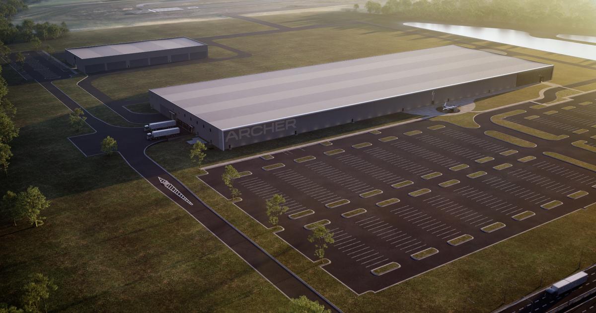 A digital rendering of Archer's planned eVTOL factory in Covington, Georgia