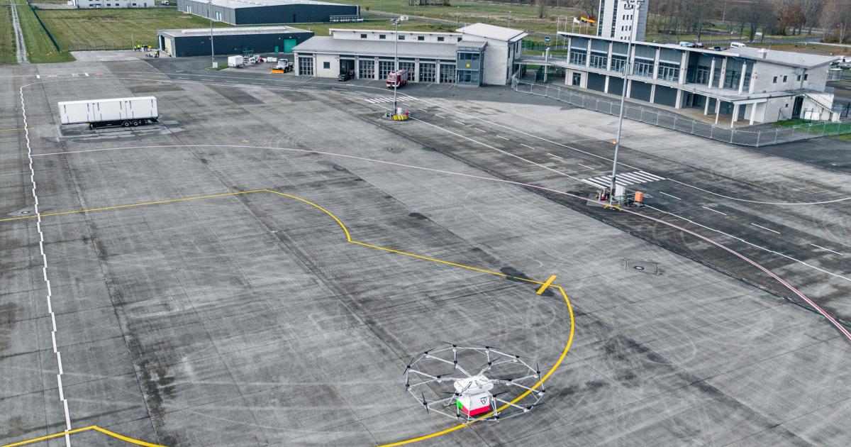 Volocopter's VoloDrone eVTOL cargo aircraft was used for CORUS-XUAM flight trials at Magdeburg-Cochstedt Airport in Germany.