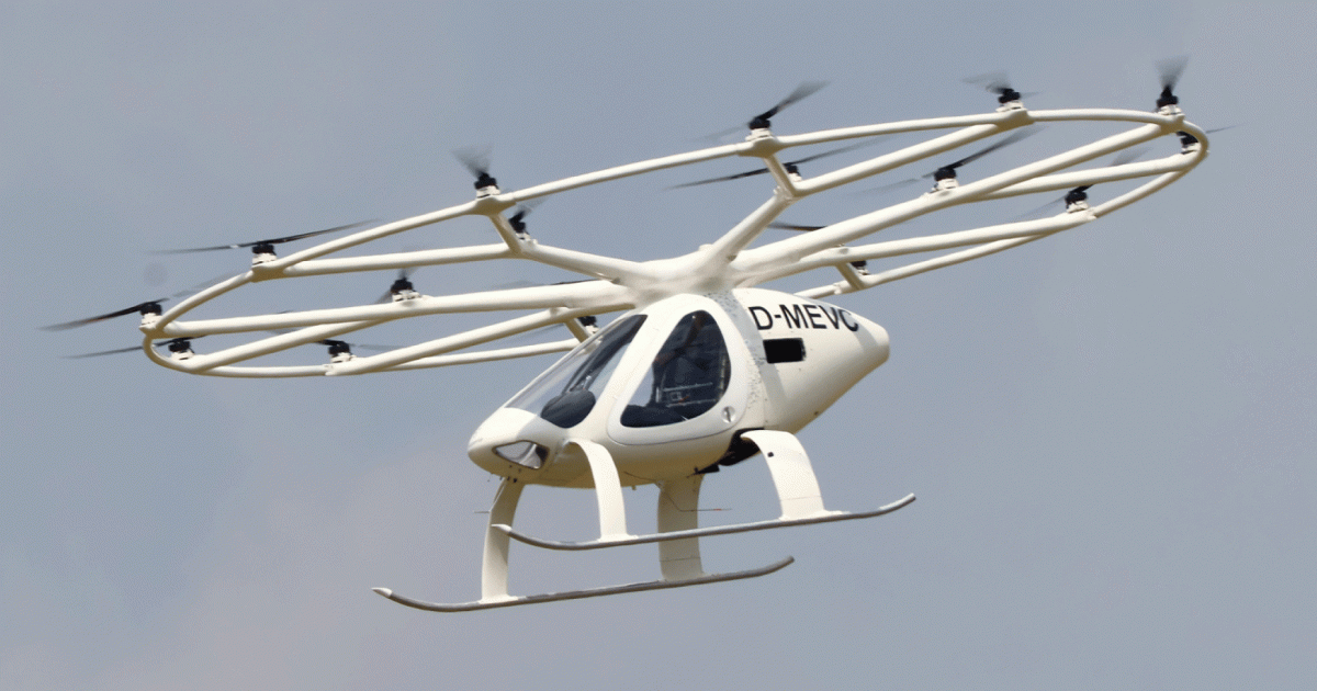 Volocopter's 2X eVTOL vehicle in the 2023 Paris Air Show flying display.