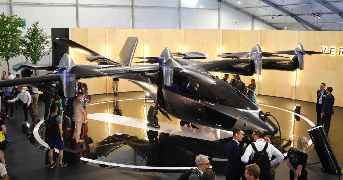 Vertical Aerospace's VX4 eVTOL aircraft was on display at the Farnborough air show.