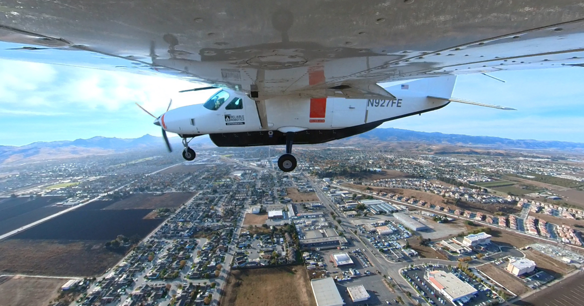 Reliable Robotics' modified Cessna 208 Caravan is pictured during its first uncrewed test flight