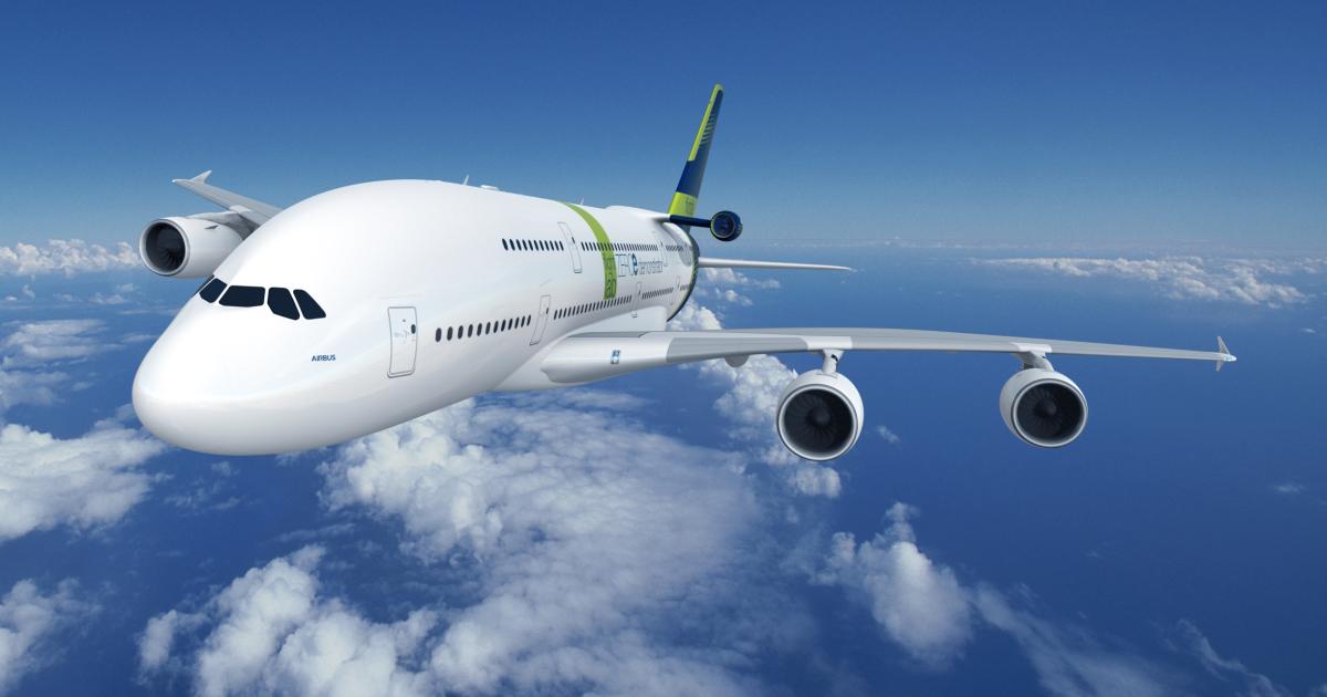 Airbus's ZeroE program is using an A380 aircraft to evaluate hydrogen propulsion systems.
