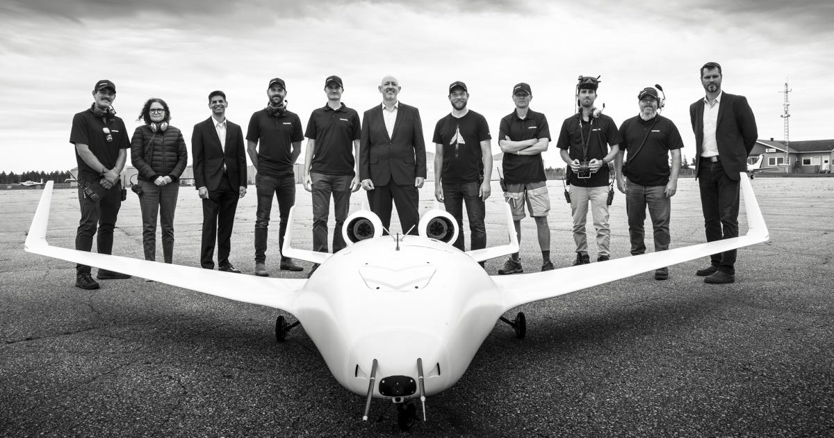 The Bombardier EcoJet engineering team is pictured with a subscale demonstrator