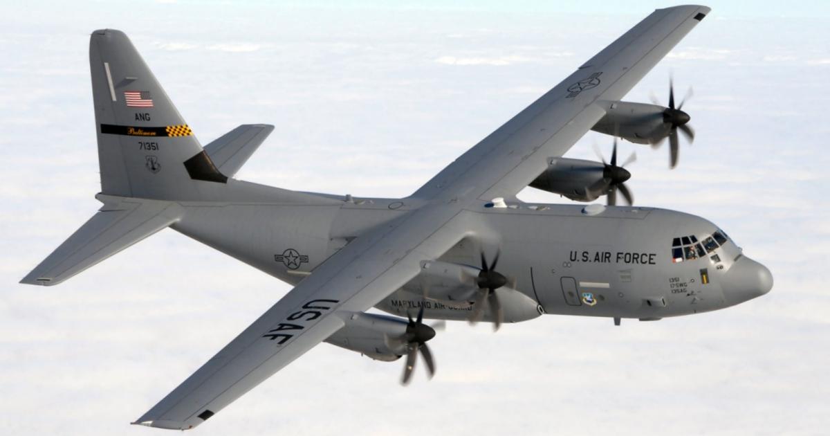 The Lockheed Martin C-130J Super Hercules is pictured in flight.