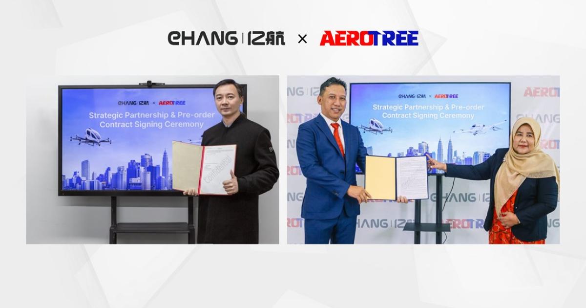 EHang and Aerotree executives signed an agreement covering pre-orders of eVTOL aircraft.