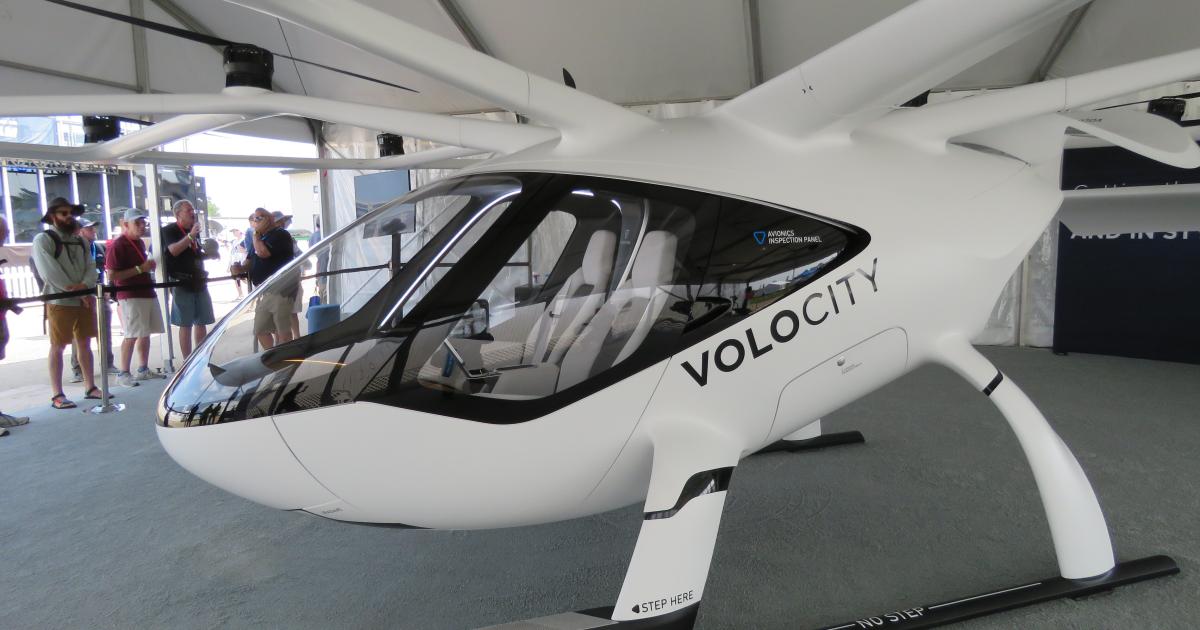 Volocopter is developing the two-seat VoloCity eVTOL aircraft for air taxi services.