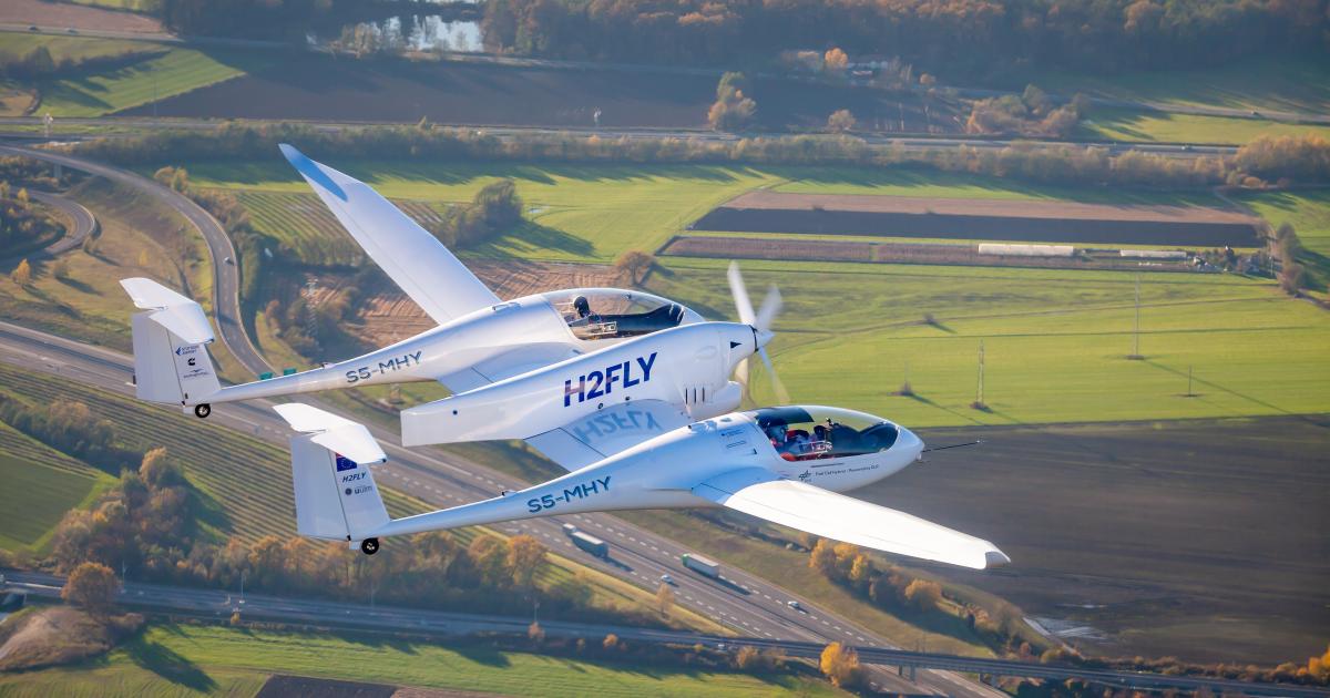 H2Fly's HY4 hydrogen-powered technology demonstrator during a test flight.