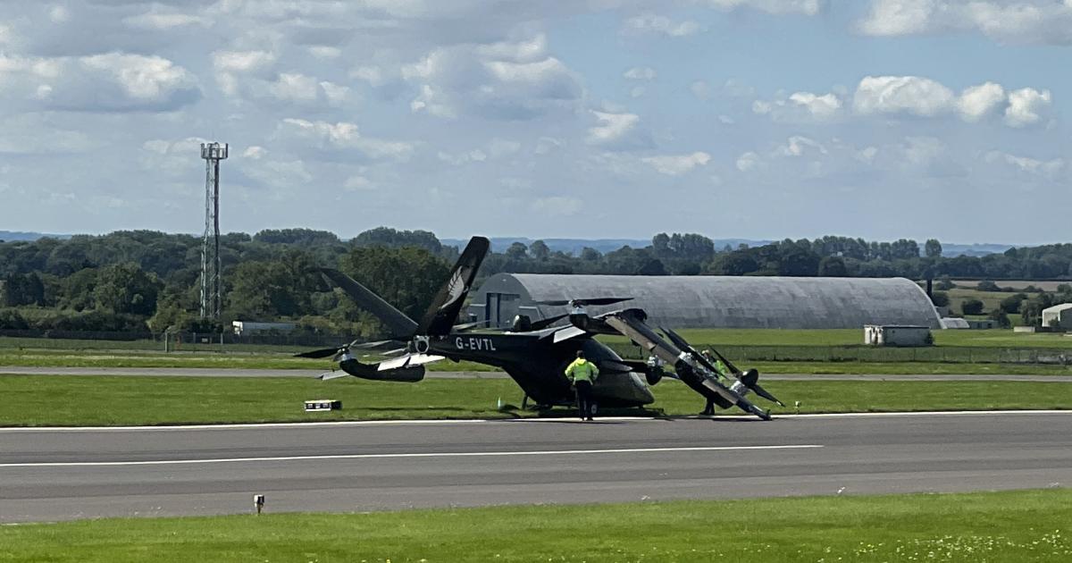 Vertical Aerospace's VX4 eVTOL prototype was damaged during a flight test accident on August 9 at Cotswold Airport in the UK. (