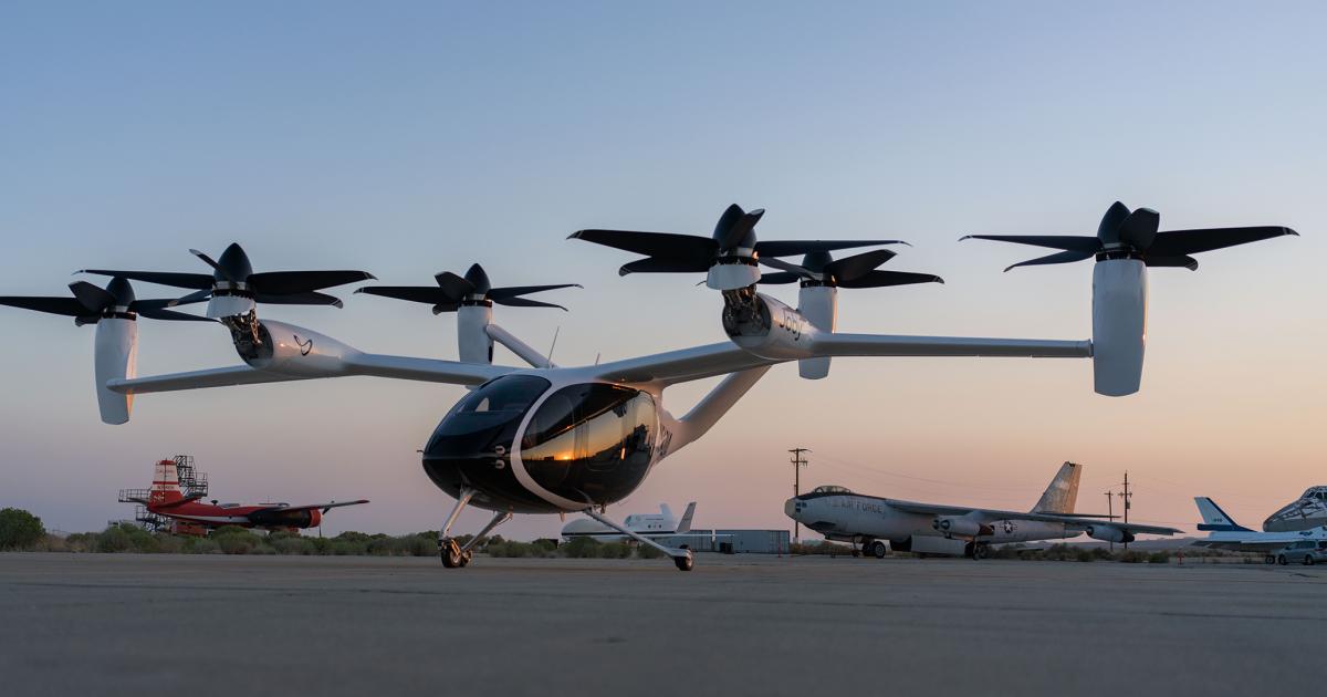 Joby's five-seat eVTOL air taxi is pictured at Edwards Air Force Base