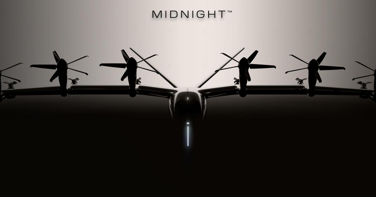 A rendered silhouette of Archer Aviation's Midnight eVTOL