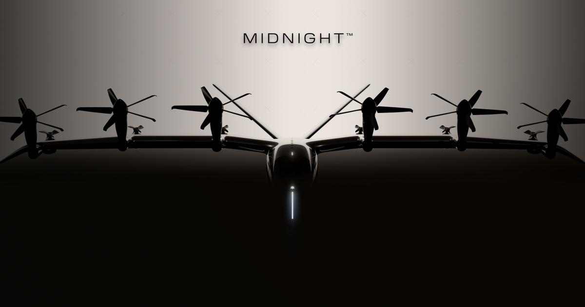 A rendered silhouette of Archer Aviation's Midnight eVTOL