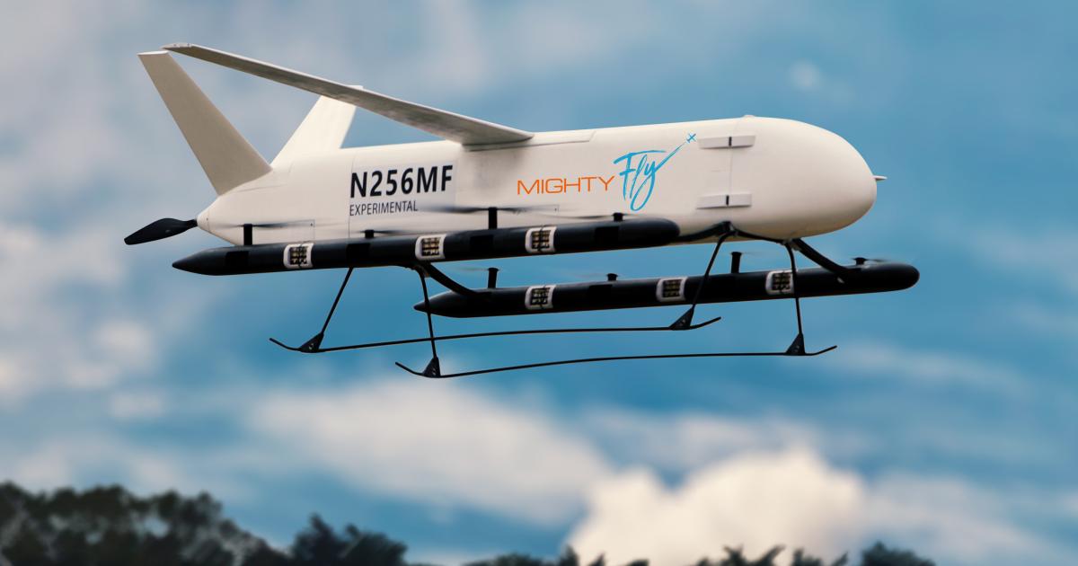 MightyFly's MF-100 autonomous cargo delivery aircraft.