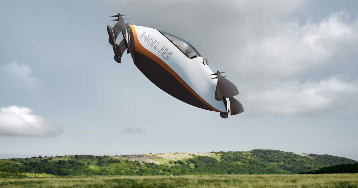 Pivotal's Helix eVTOL aircraft is pictured in hover flight