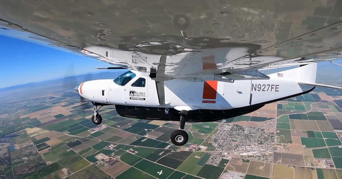 A Reliable Robotics Cessna Grand Caravan is pictured in flight