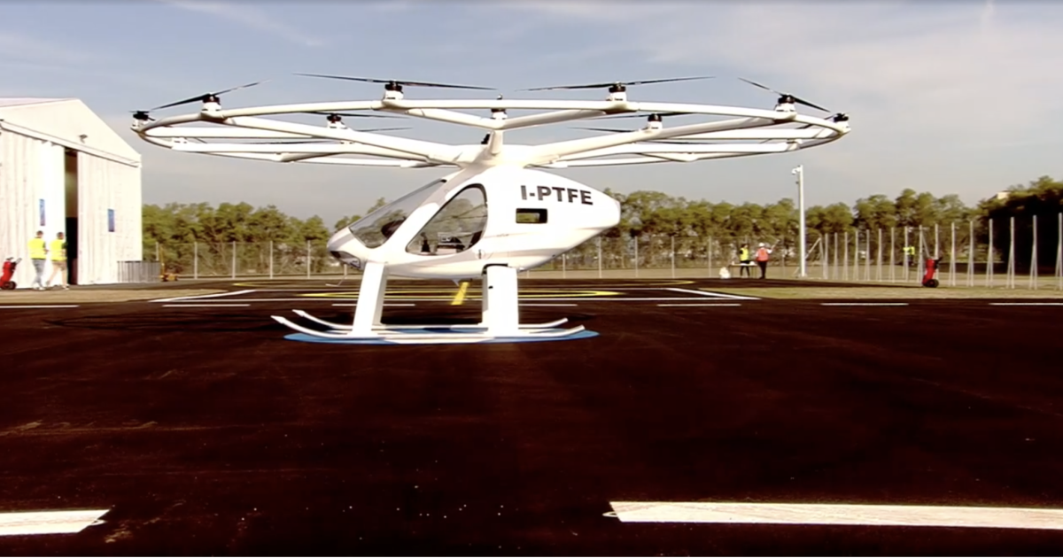 Volocopter's 2X eVTOL technology demonstrator at Rome's new vertiport at Fiumicino Leonardo da Vinci International Airport.