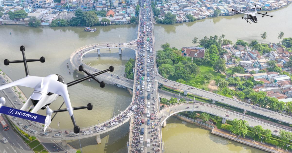SkyDrive's SD-05 eVTOL aircraft flies over Vietnam in this artist's rendering.