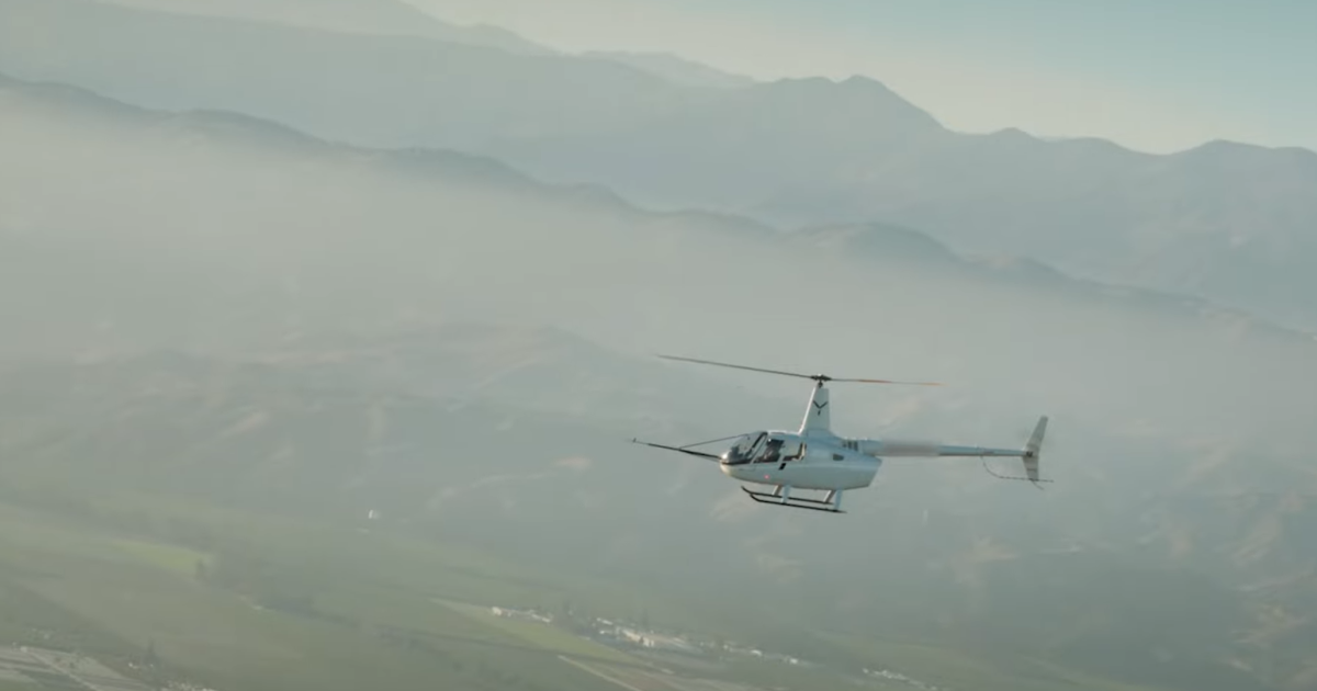 Skyryse's modified Robinson R66 helicopter is pictured in flight