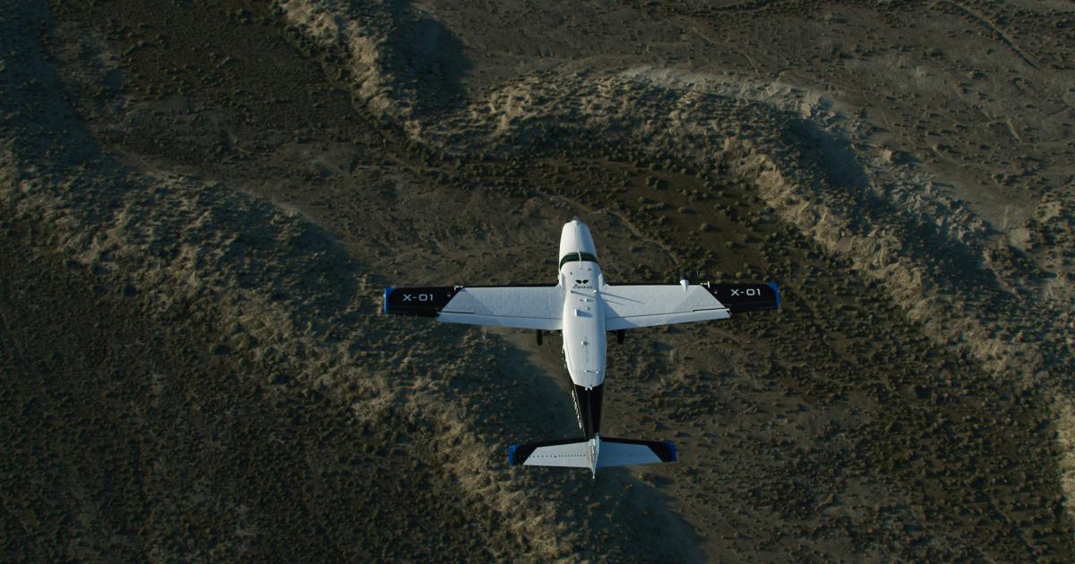 Xwing's experimental Cessna 208B Grand Caravan, modified with the company's "Superpilot" autonomous flight control system, is pictured during a flight test over California.