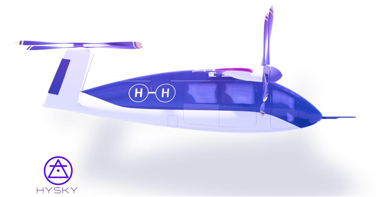 An artist's rendering of a hydrogen-powered eVTOL aircraft