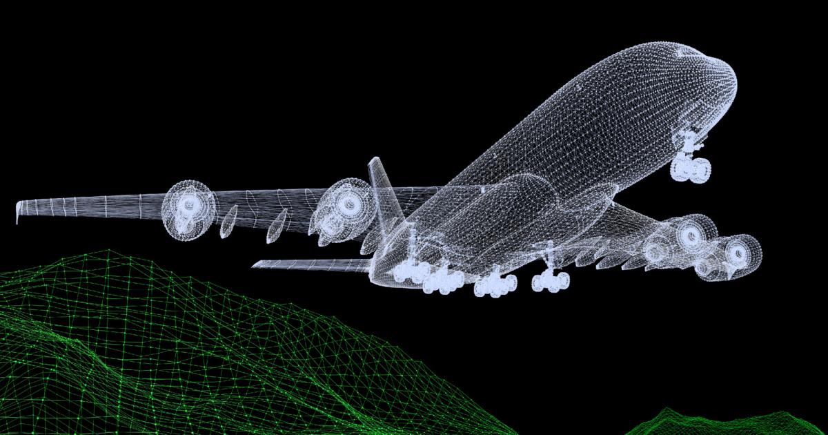 A computer-generated 3D diagram of a generic airplane