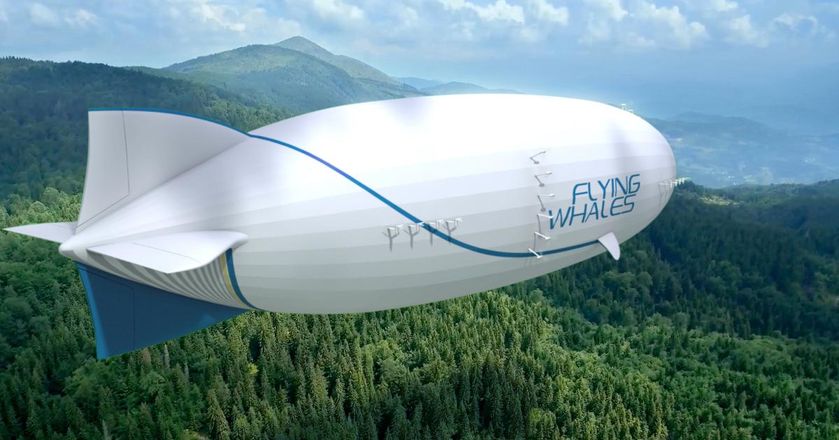 A rendered image of Flying Whales' LCA60T heavy-lift airship