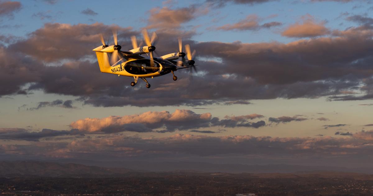 Joby's eVTOL aircraft is pictured during a flight test.