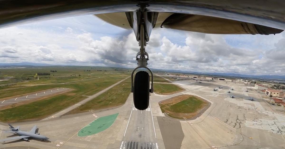 The belly camera on Reliable Robotics' remotely piloted Cessna Caravan captured this view while autolanding at Travis Air Force Base in California during a flight demonstration in May 2023.