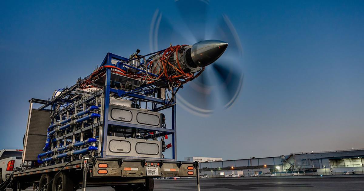 Universal Hydrogen's 'iron bird' rig in Hawthorne, California, tests the architecture of the company's hydrogen-fuel-cell-based powertrain in preparation for first flight in a De Havilland Dash 8-300.