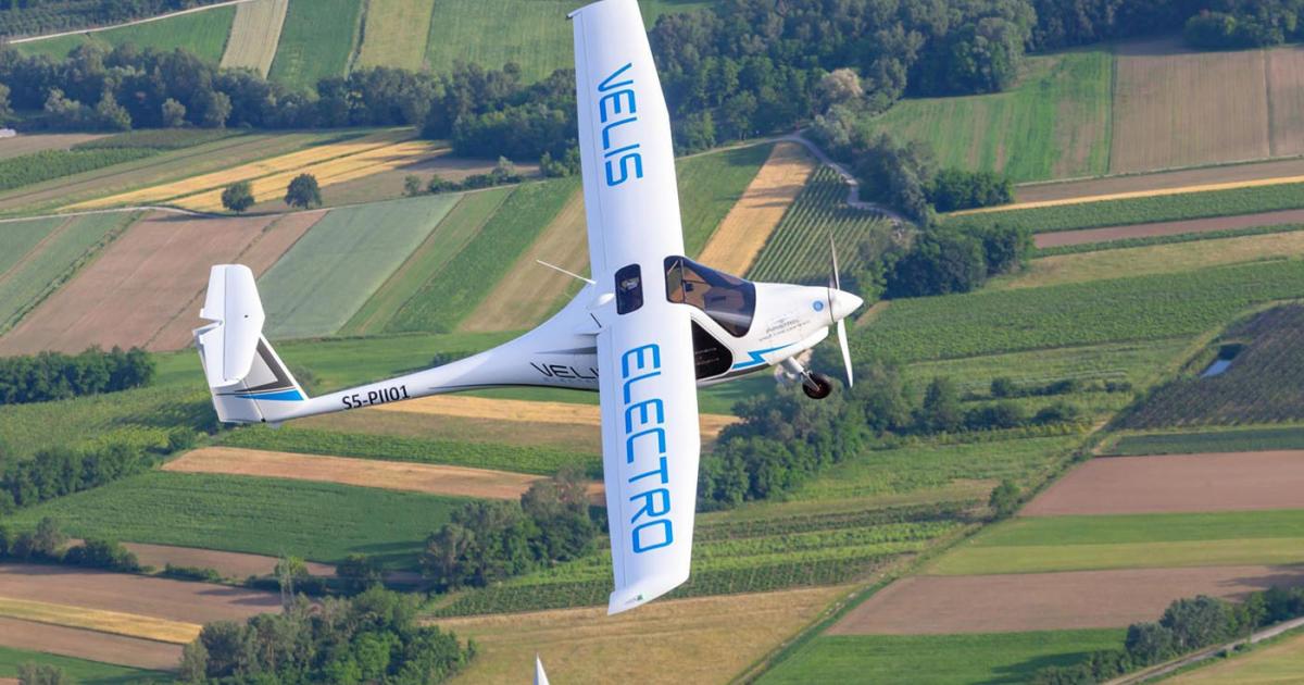 Pipistrel's Velis Electro electric airplane is pictured in flight