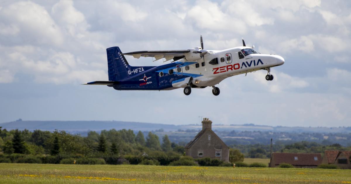 ZeroAvia's Dornier 228 is pictured during takeoff